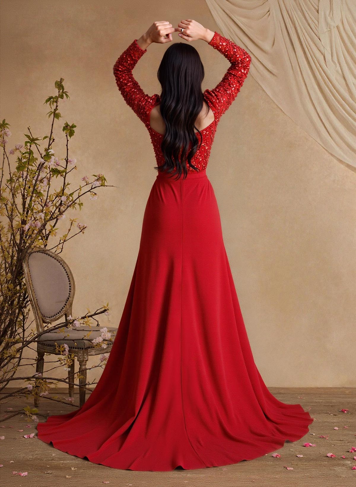 Lace Square Neckline Long Sleeves Overskirt Sweep Train Elastic Satin Mother Of The Bride Dresses