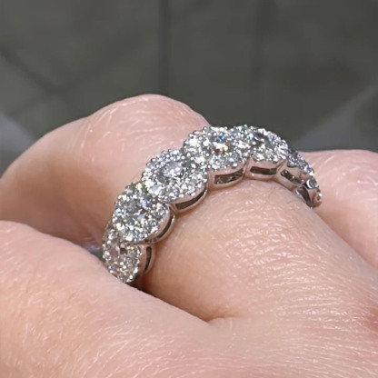 2.1CT Round Cut Moissanite Wedding Bands In Sterling Silver
