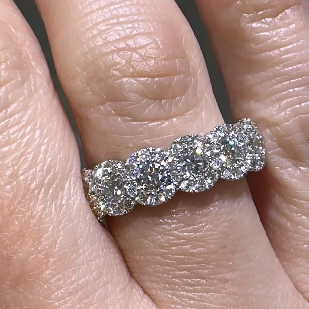 2.1CT Round Cut Moissanite Wedding Bands In Sterling Silver