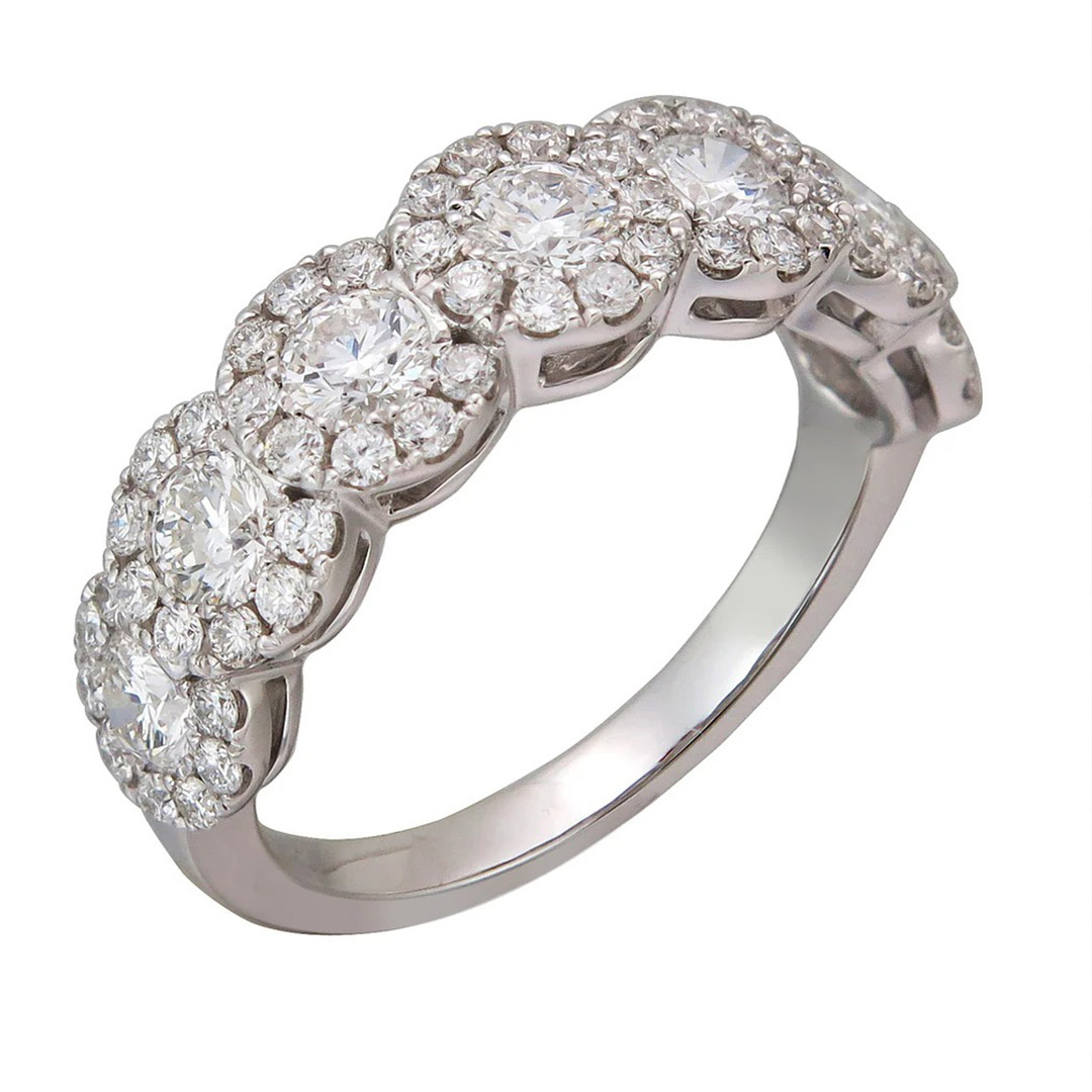 2.1CT Round Cut Moissanite Wedding Bands In Sterling Silver