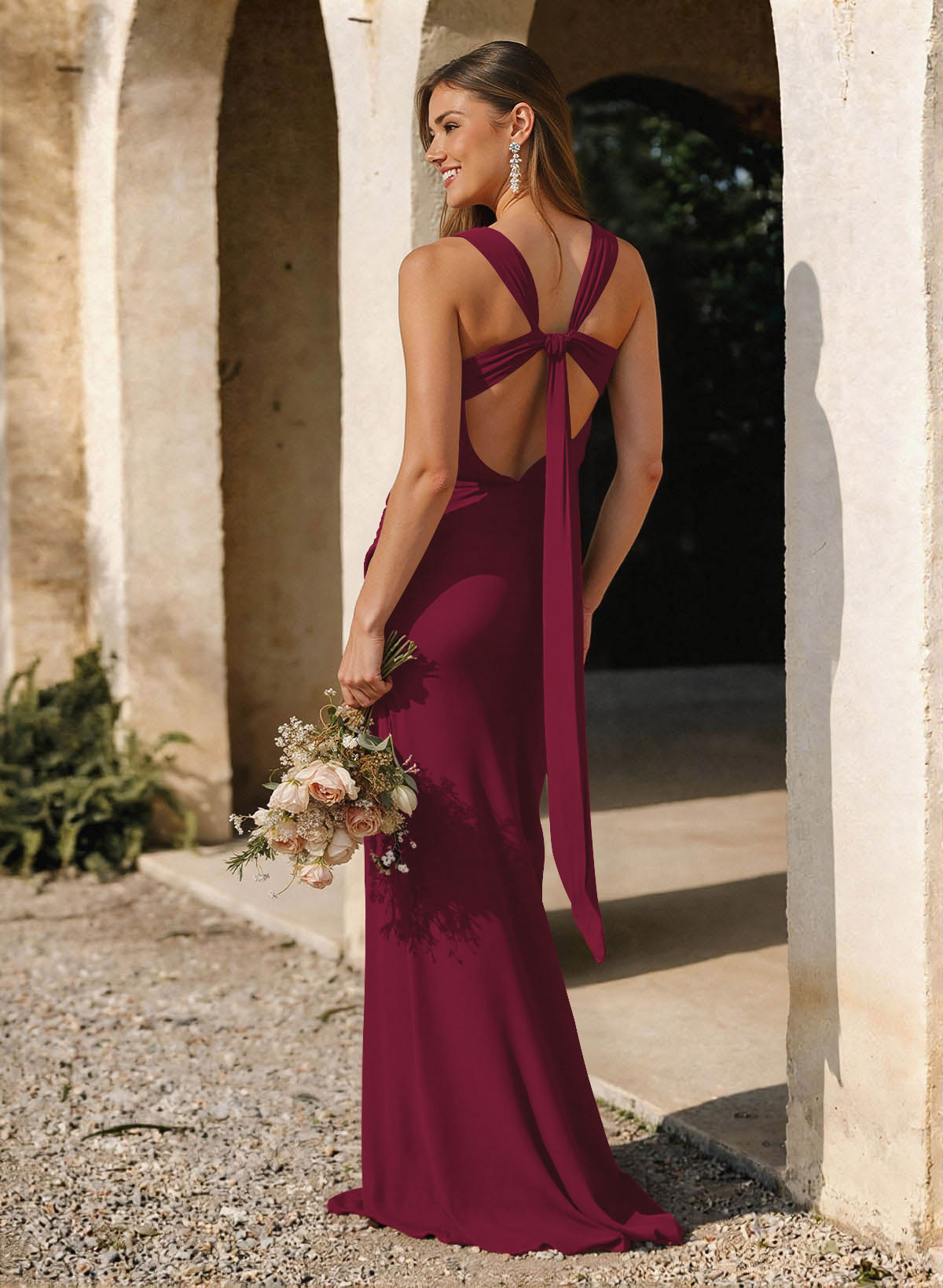 Trumpet/Mermaid Scoop Neck Sleeveless Sweep Train Stretch Satin Bridesmaid Dresses