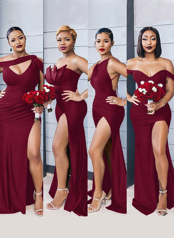 Mermaid Floor-Length Stretch Satin Bridesmaid Dresses With Split Front, product image 14