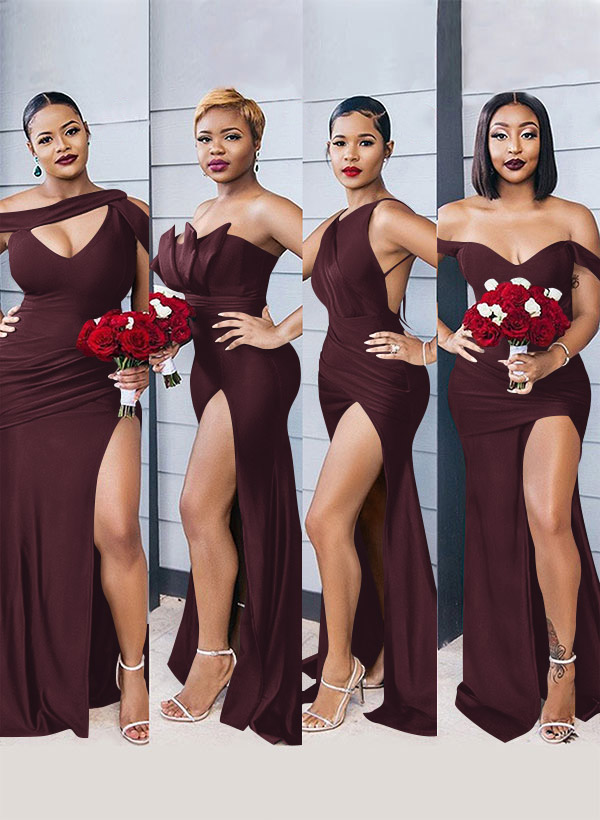 Mermaid Floor-Length Stretch Satin Bridesmaid Dresses With Split Front, product image 102