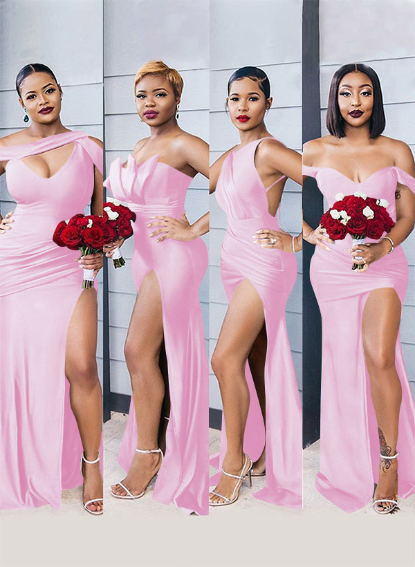 Mermaid Floor-Length Stretch Satin Bridesmaid Dresses With Split Front, product image 96