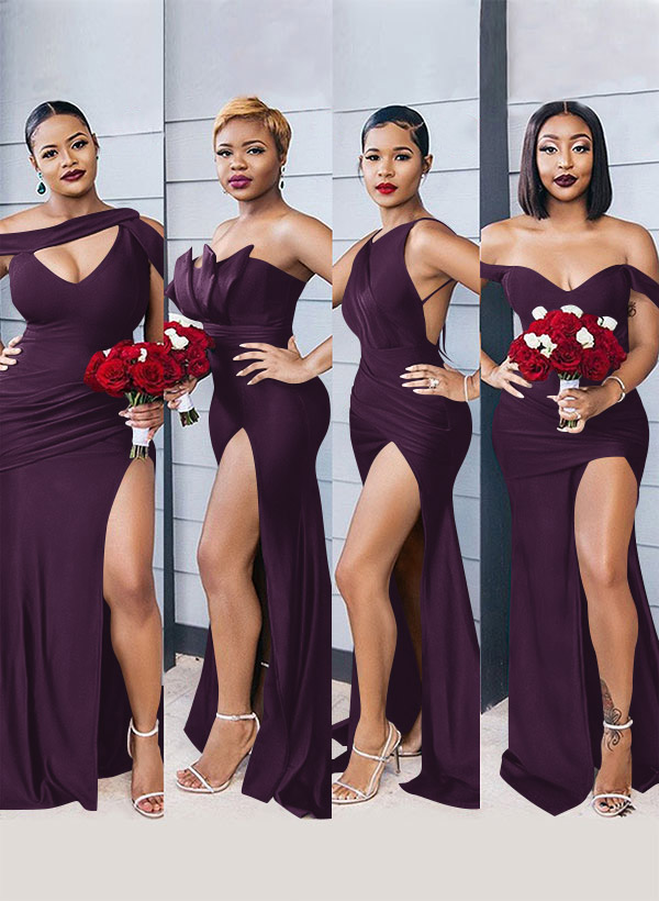 Mermaid Floor-Length Stretch Satin Bridesmaid Dresses With Split Front, product image 40