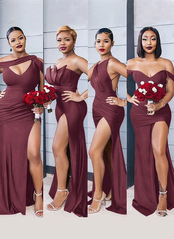 Mermaid Floor-Length Stretch Satin Bridesmaid Dresses With Split Front, product image 98
