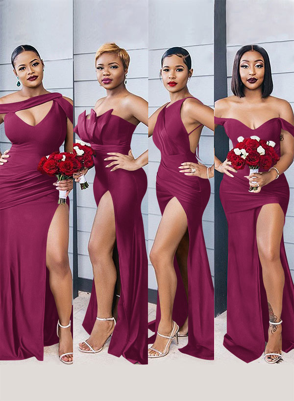 Mermaid Floor-Length Stretch Satin Bridesmaid Dresses With Split Front, product image 116