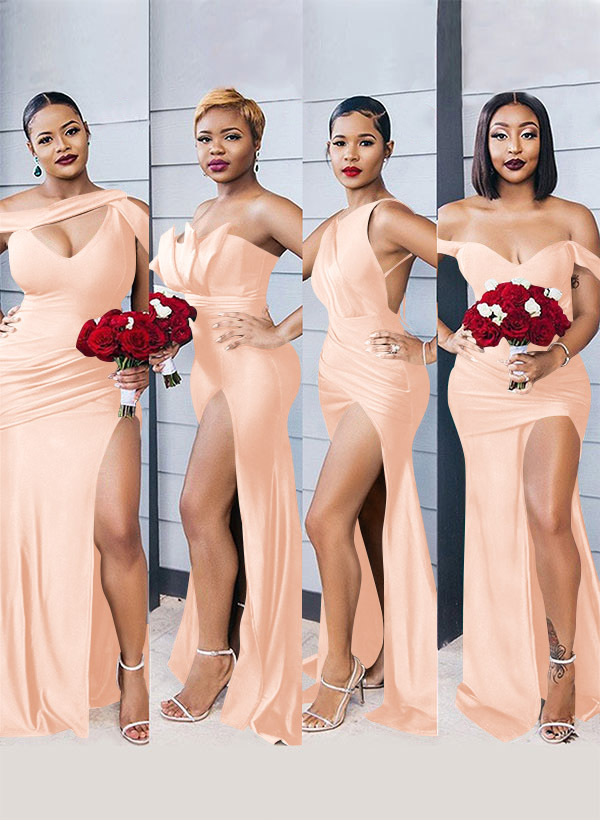 Mermaid Floor-Length Stretch Satin Bridesmaid Dresses With Split Front, product image 92