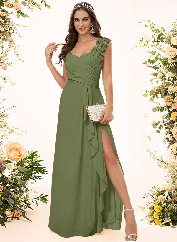 Sheath Sweetheart Sleeveless Floor-Length Chiffon Bridesmaid Dresses With Lace, product image 188