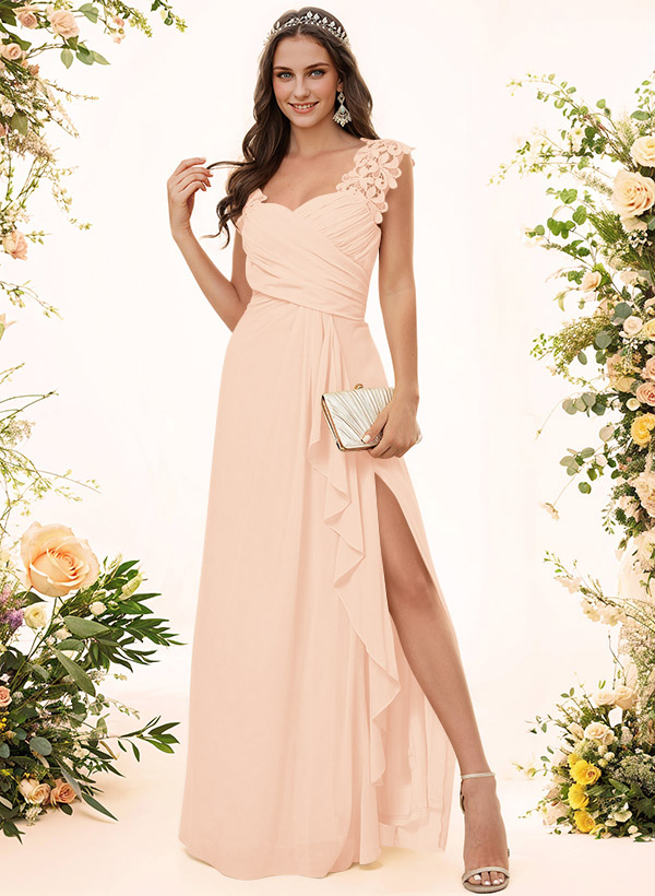 Sheath Sweetheart Sleeveless Floor-Length Chiffon Bridesmaid Dresses With Lace, product image 65