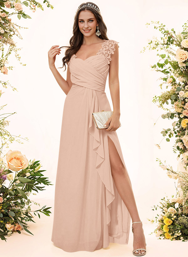 Sheath Sweetheart Sleeveless Floor-Length Chiffon Bridesmaid Dresses With Lace, product image 197