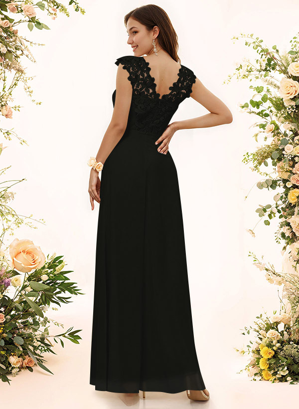 Sheath Sweetheart Sleeveless Floor-Length Chiffon Bridesmaid Dresses With Lace, product image 186