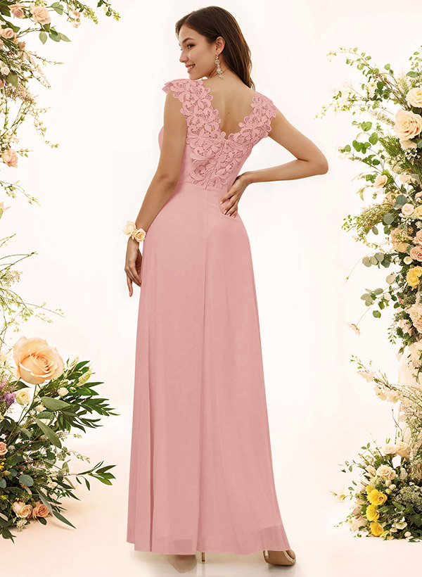 Sheath Sweetheart Sleeveless Floor-Length Chiffon Bridesmaid Dresses With Lace, product image 69