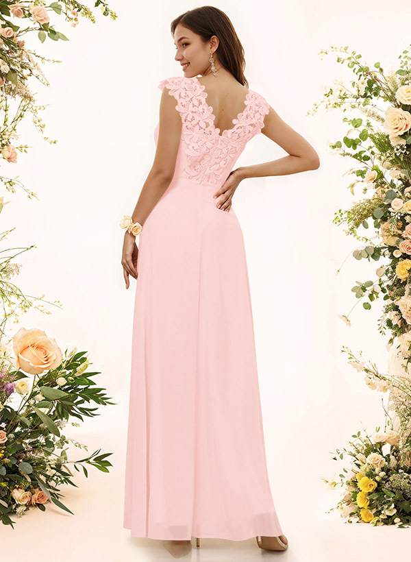 Sheath Sweetheart Sleeveless Floor-Length Chiffon Bridesmaid Dresses With Lace, product image 78