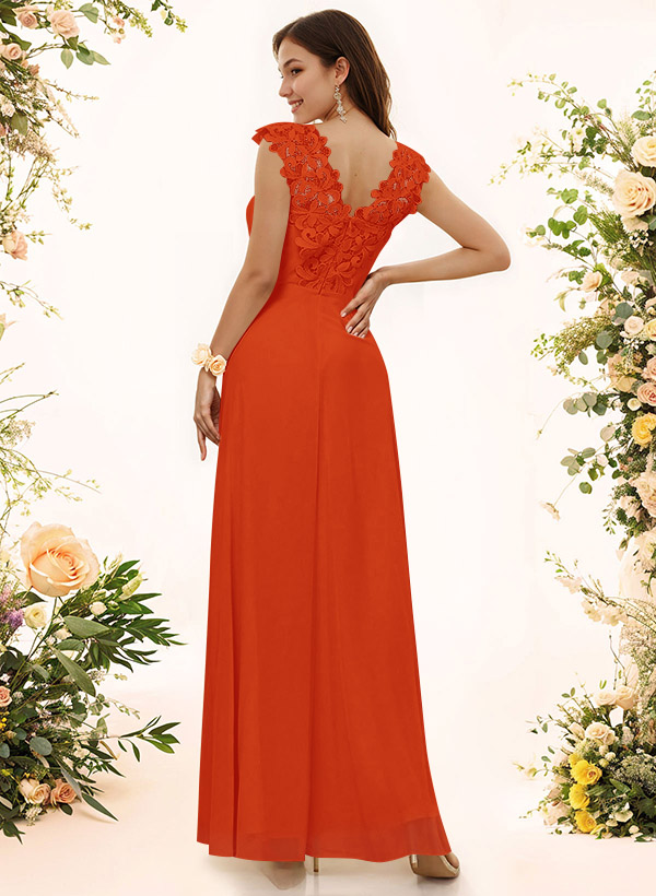 Sheath Sweetheart Sleeveless Floor-Length Chiffon Bridesmaid Dresses With Lace, product image 195