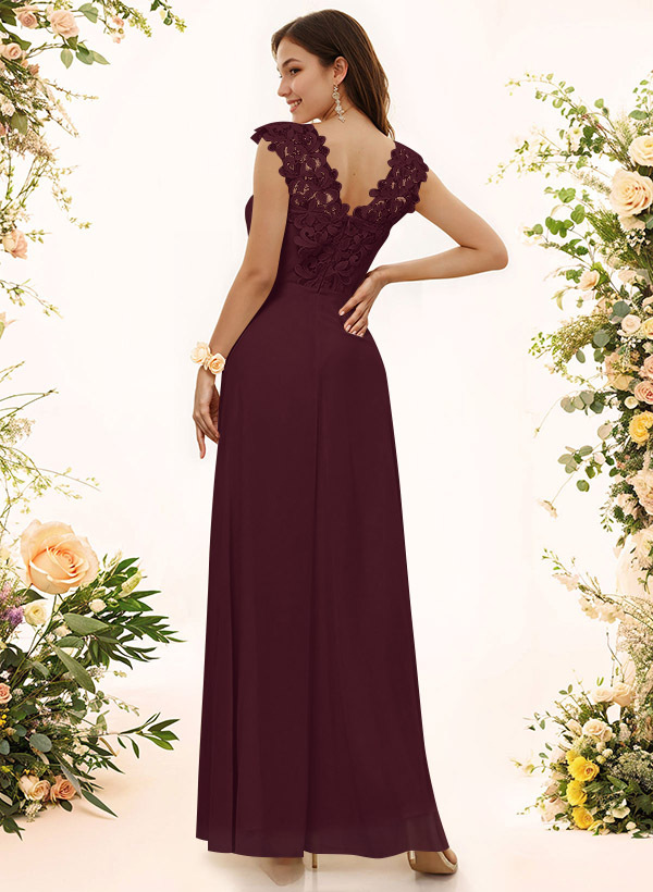 Sheath Sweetheart Sleeveless Floor-Length Chiffon Bridesmaid Dresses With Lace, product image 42