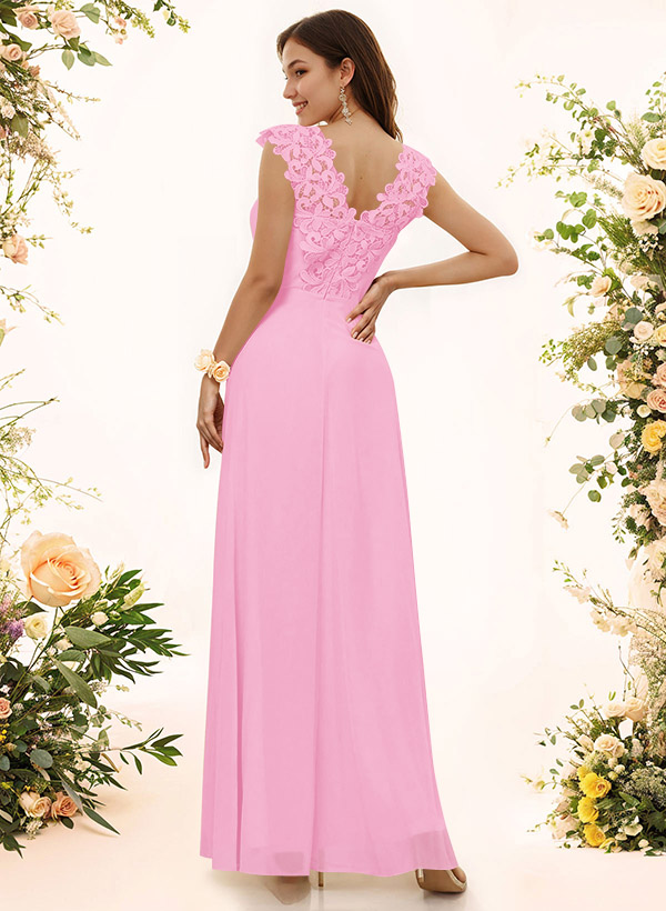 Sheath Sweetheart Sleeveless Floor-Length Chiffon Bridesmaid Dresses With Lace, product image 81