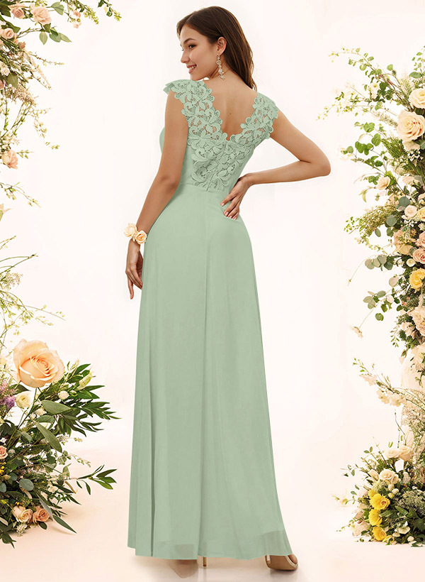 Sheath Sweetheart Sleeveless Floor-Length Chiffon Bridesmaid Dresses With Lace, product image 141