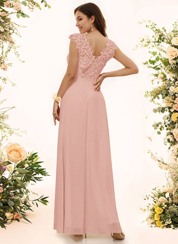 Sheath Sweetheart Sleeveless Floor-Length Chiffon Bridesmaid Dresses With Lace, product image 63