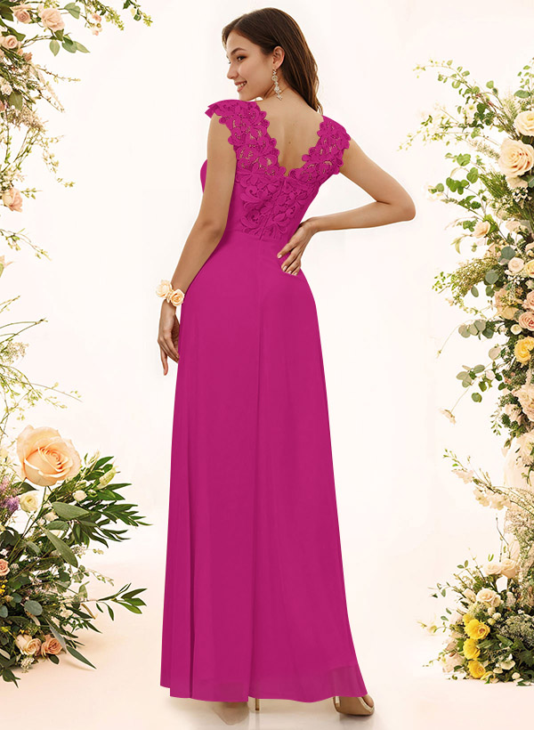 Sheath Sweetheart Sleeveless Floor-Length Chiffon Bridesmaid Dresses With Lace, product image 123