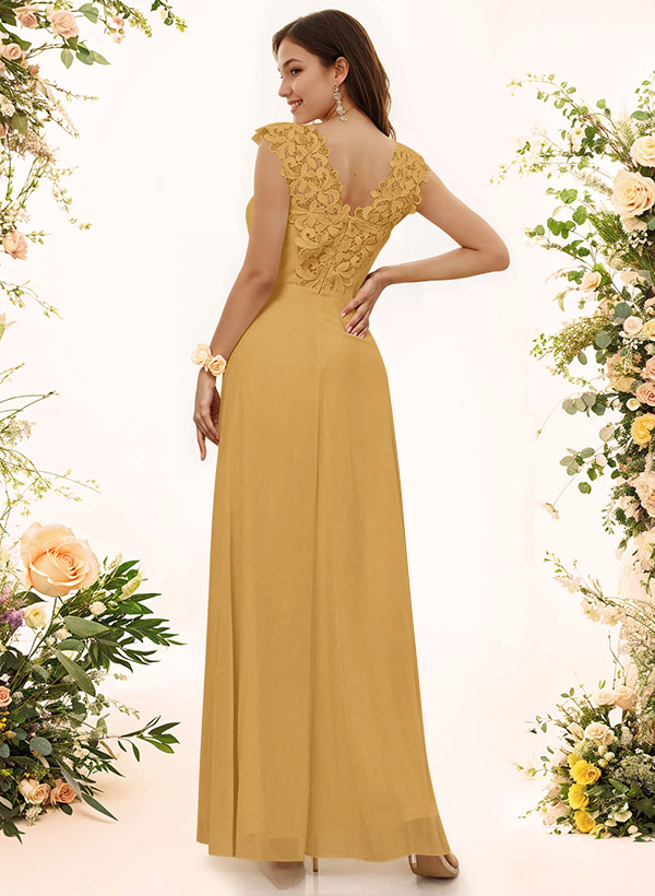 Sheath Sweetheart Sleeveless Floor-Length Chiffon Bridesmaid Dresses With Lace, product image 162