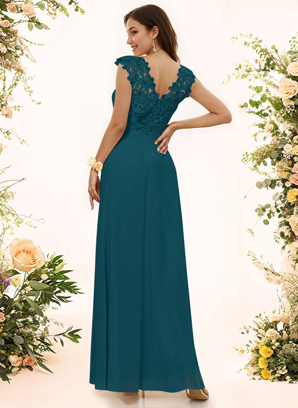 Sheath Sweetheart Sleeveless Floor-Length Chiffon Bridesmaid Dresses With Lace, product image 21