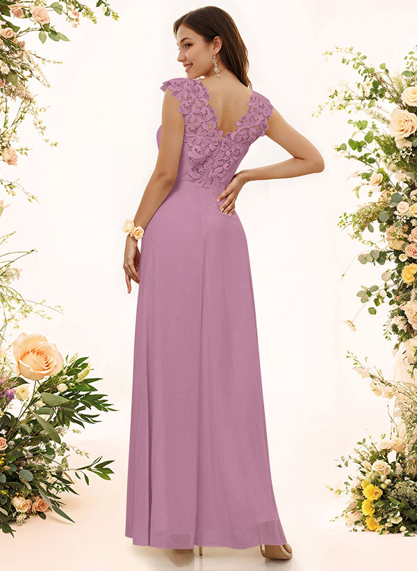 Sheath Sweetheart Sleeveless Floor-Length Chiffon Bridesmaid Dresses With Lace, product image 99