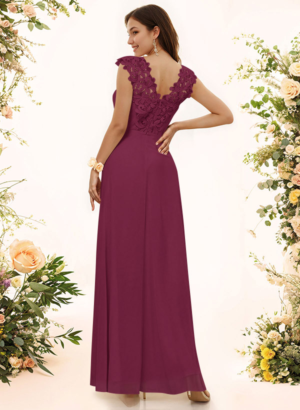 Sheath Sweetheart Sleeveless Floor-Length Chiffon Bridesmaid Dresses With Lace, product image 51