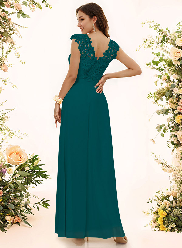 Sheath Sweetheart Sleeveless Floor-Length Chiffon Bridesmaid Dresses With Lace, product image 135