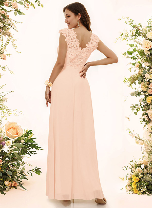 Sheath Sweetheart Sleeveless Floor-Length Chiffon Bridesmaid Dresses With Lace, product image 66