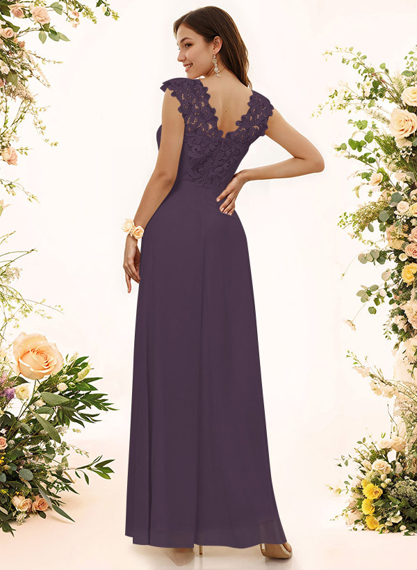 Sheath Sweetheart Sleeveless Floor-Length Chiffon Bridesmaid Dresses With Lace, product image 111