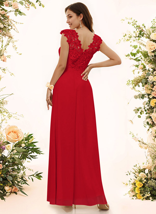 Sheath Sweetheart Sleeveless Floor-Length Chiffon Bridesmaid Dresses With Lace, product image 54