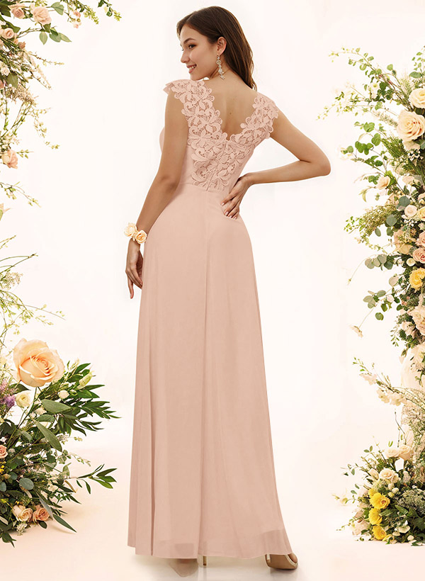 Sheath Sweetheart Sleeveless Floor-Length Chiffon Bridesmaid Dresses With Lace, product image 198