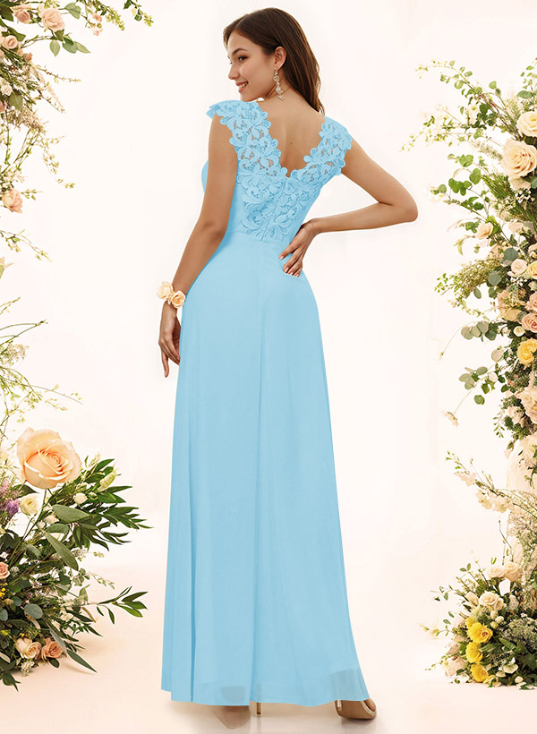 Sheath Sweetheart Sleeveless Floor-Length Chiffon Bridesmaid Dresses With Lace, product image 36