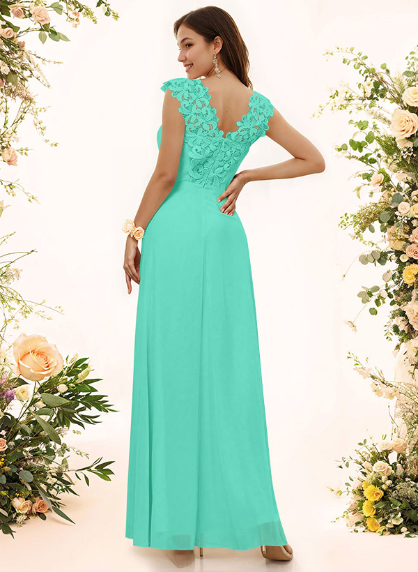 Sheath Sweetheart Sleeveless Floor-Length Chiffon Bridesmaid Dresses With Lace, product image 150