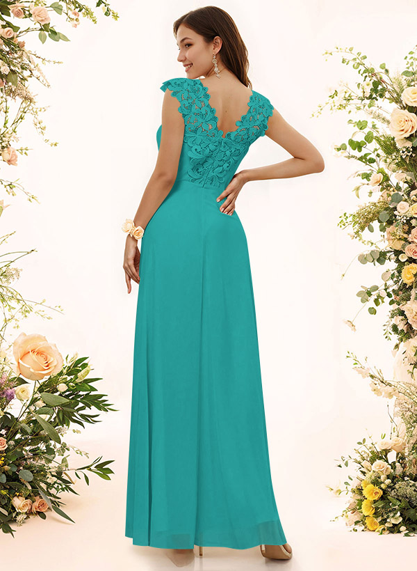 Sheath Sweetheart Sleeveless Floor-Length Chiffon Bridesmaid Dresses With Lace, product image 213