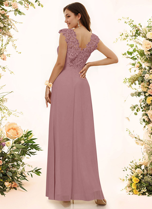 Sheath Sweetheart Sleeveless Floor-Length Chiffon Bridesmaid Dresses With Lace, product image 96