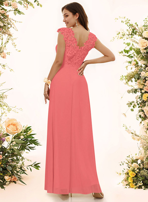 Sheath Sweetheart Sleeveless Floor-Length Chiffon Bridesmaid Dresses With Lace, product image 60