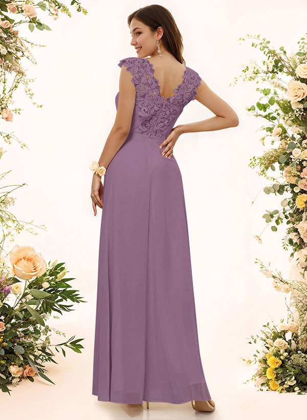 Sheath Sweetheart Sleeveless Floor-Length Chiffon Bridesmaid Dresses With Lace, product image 93