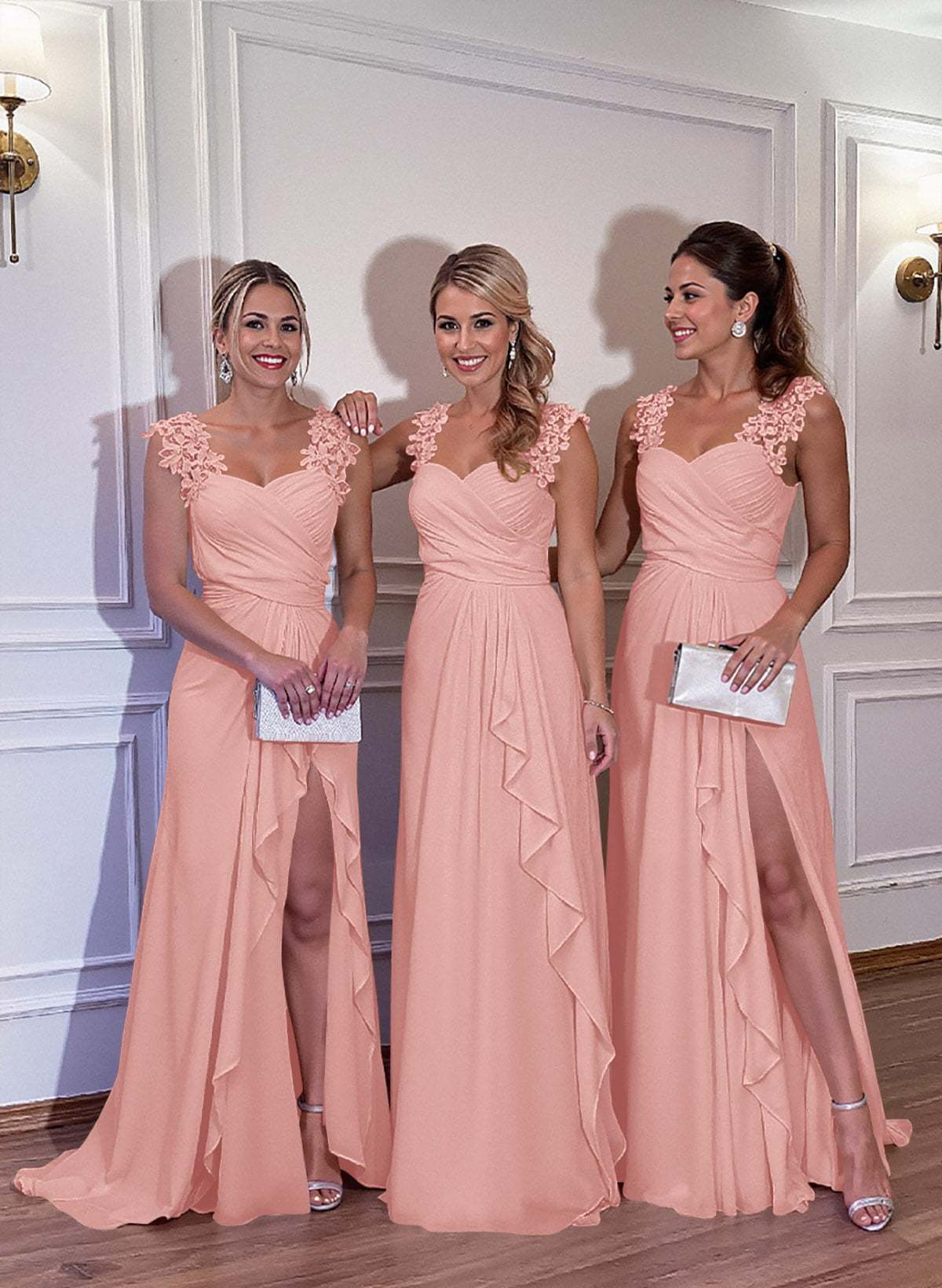 Sheath Sweetheart Sleeveless Floor-Length Chiffon Bridesmaid Dresses With Lace, product image 70