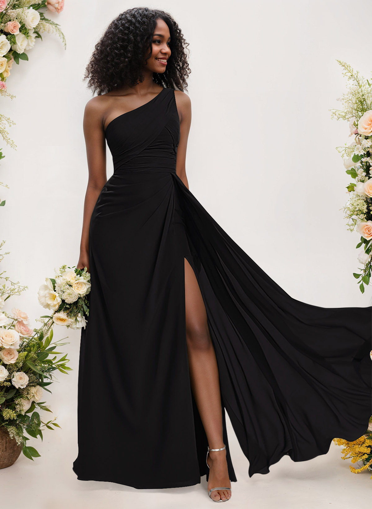 A-Line One-Shoulder Sleeveless Chiffon Bridesmaid Dresses With High Split, product image 175