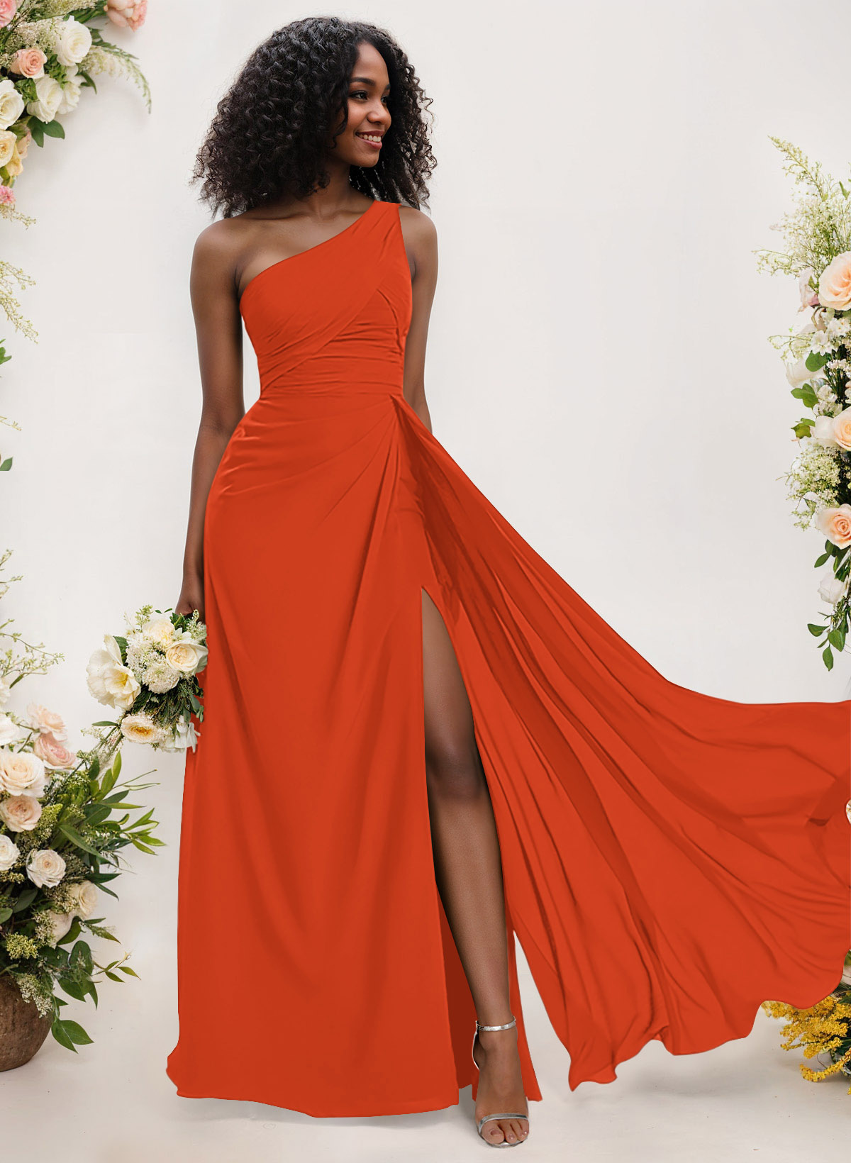 A-Line One-Shoulder Sleeveless Chiffon Bridesmaid Dresses With High Split, product image 184
