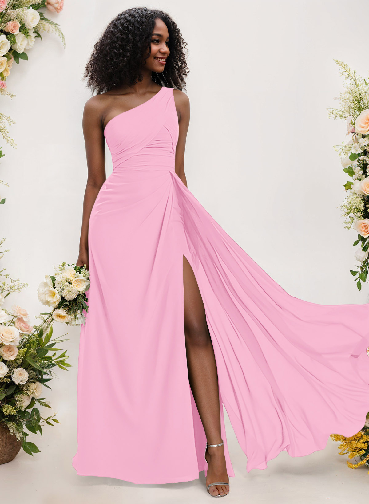 A-Line One-Shoulder Sleeveless Chiffon Bridesmaid Dresses With High Split, product image 79