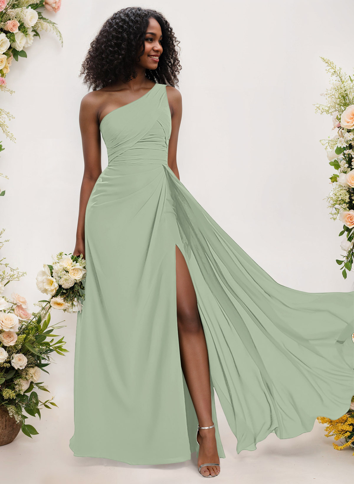 A-Line One-Shoulder Sleeveless Chiffon Bridesmaid Dresses With High Split, product image 130