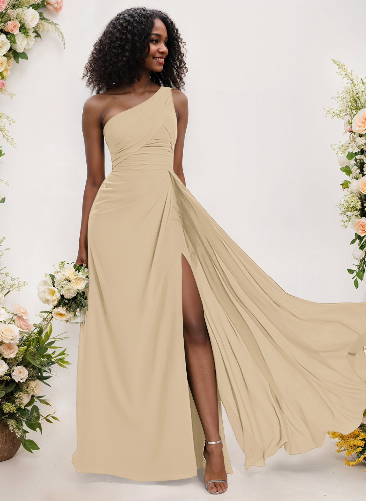 A-Line One-Shoulder Sleeveless Chiffon Bridesmaid Dresses With High Split, product image 142