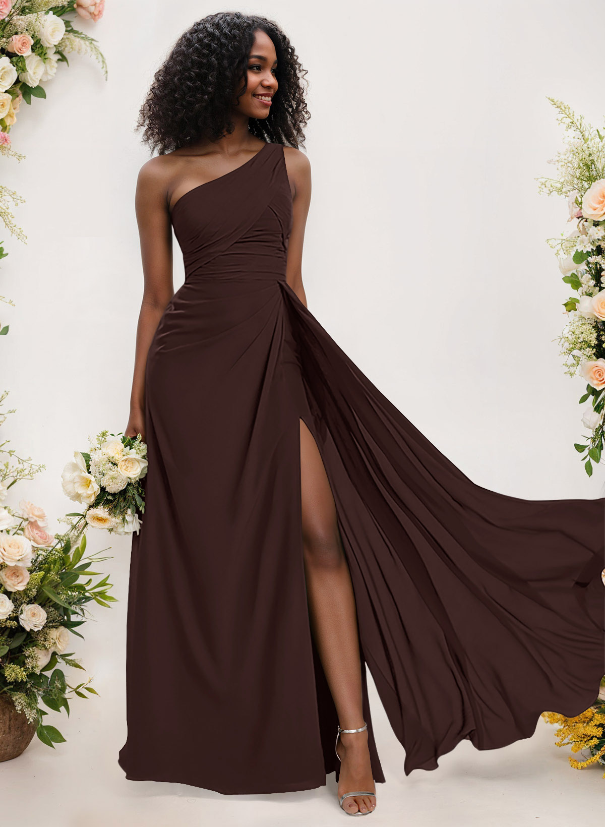 A-Line One-Shoulder Sleeveless Chiffon Bridesmaid Dresses With High Split, product image 160