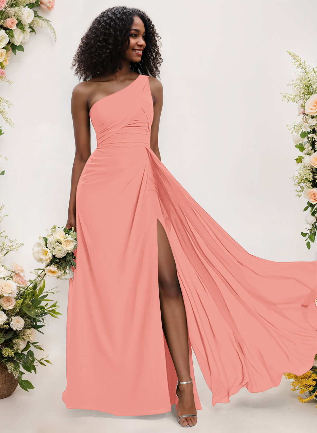 A-Line One-Shoulder Sleeveless Chiffon Bridesmaid Dresses With High Split, product image 73