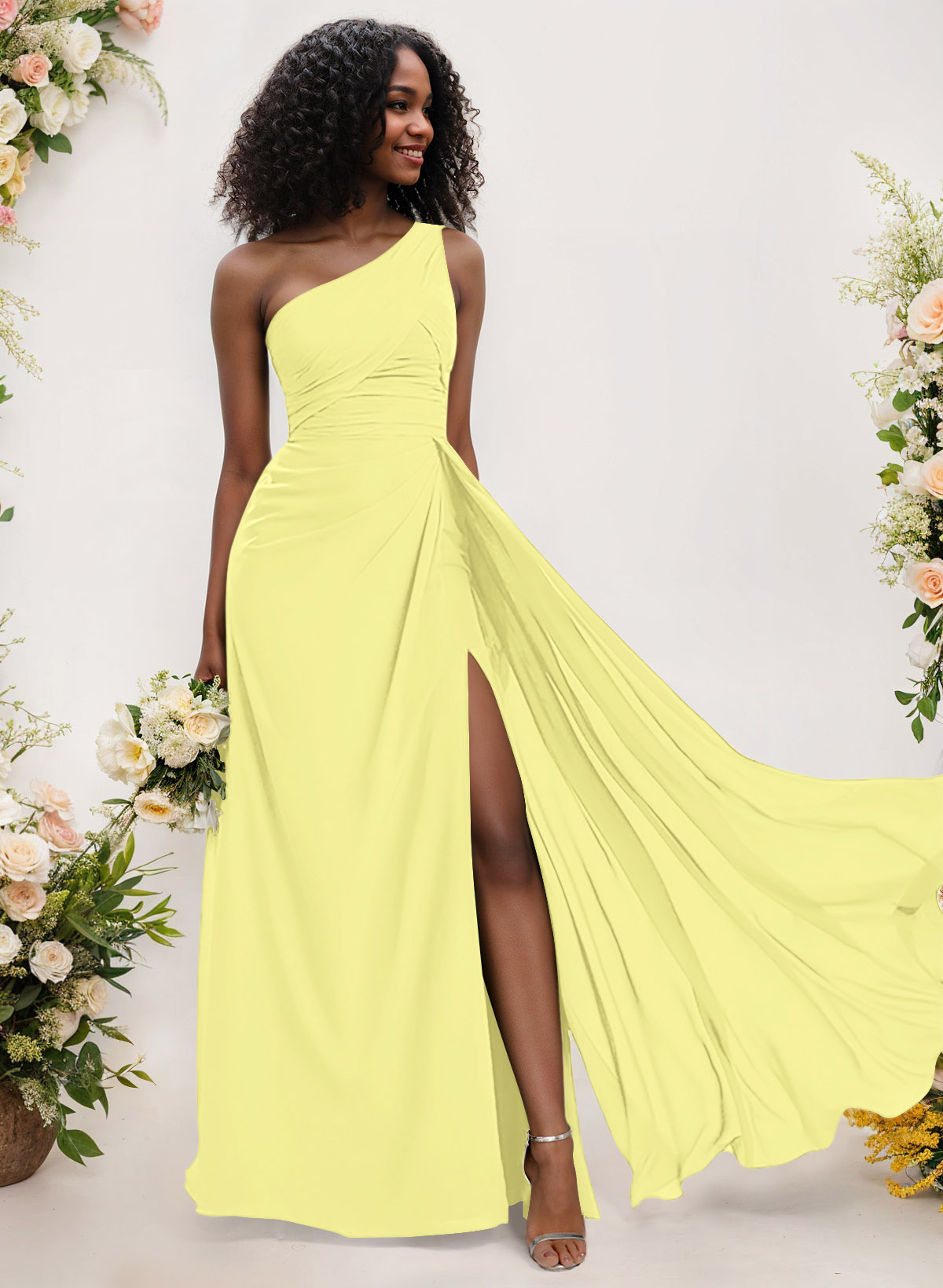 A-Line One-Shoulder Sleeveless Chiffon Bridesmaid Dresses With High Split, product image 148