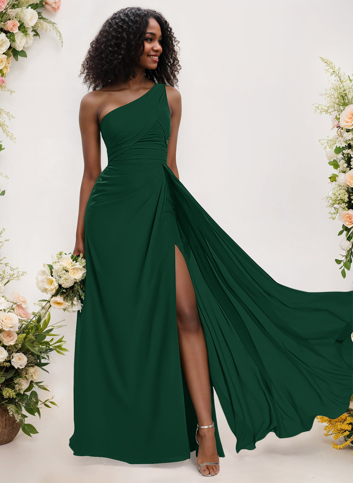 A-Line One-Shoulder Sleeveless Chiffon Bridesmaid Dresses With High Split, product image 121