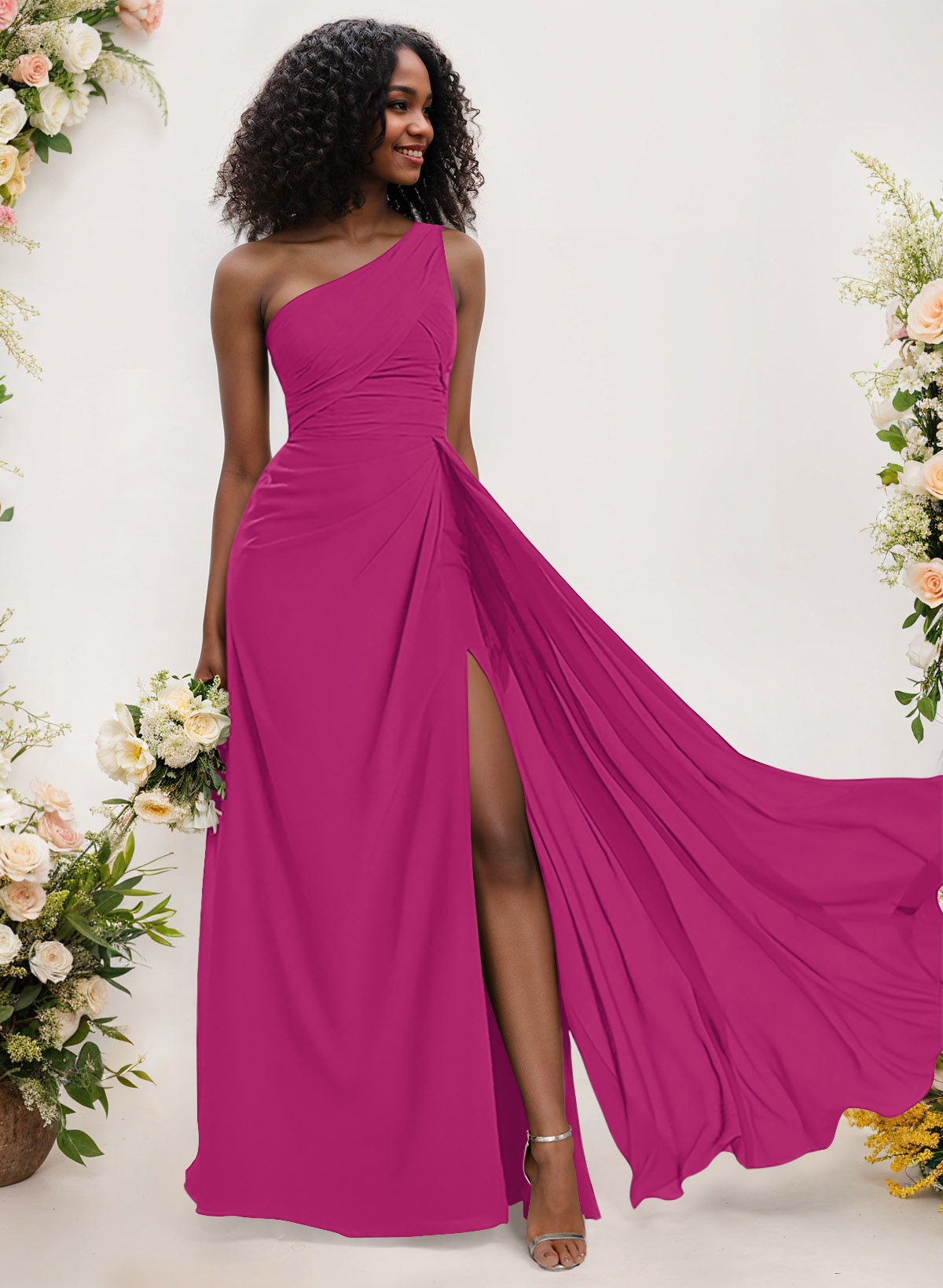 A-Line One-Shoulder Sleeveless Chiffon Bridesmaid Dresses With High Split, product image 115